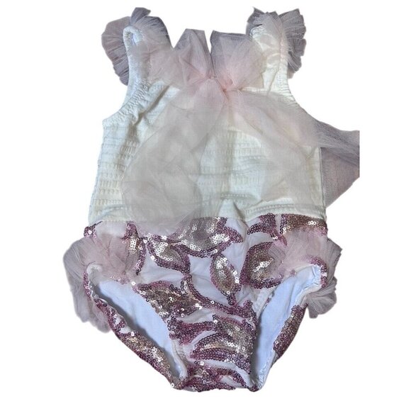 Sequin Glam Romper 3M Pink Tulle Western Boho Hippie Feminine Festive Holiday - Picture 1 of 10